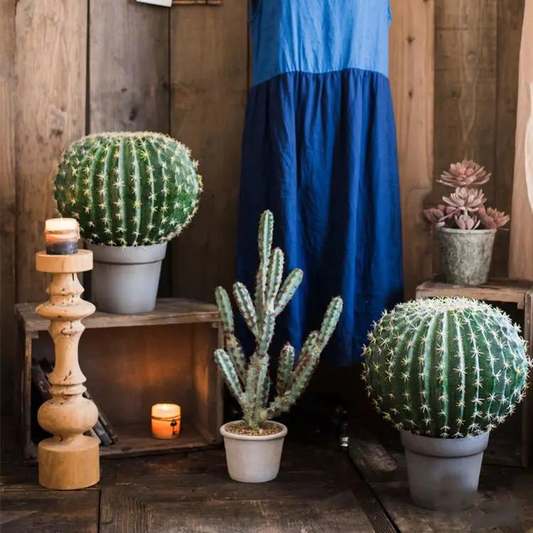 Artificial Faux Cactus Ball In Pot by RusticReach