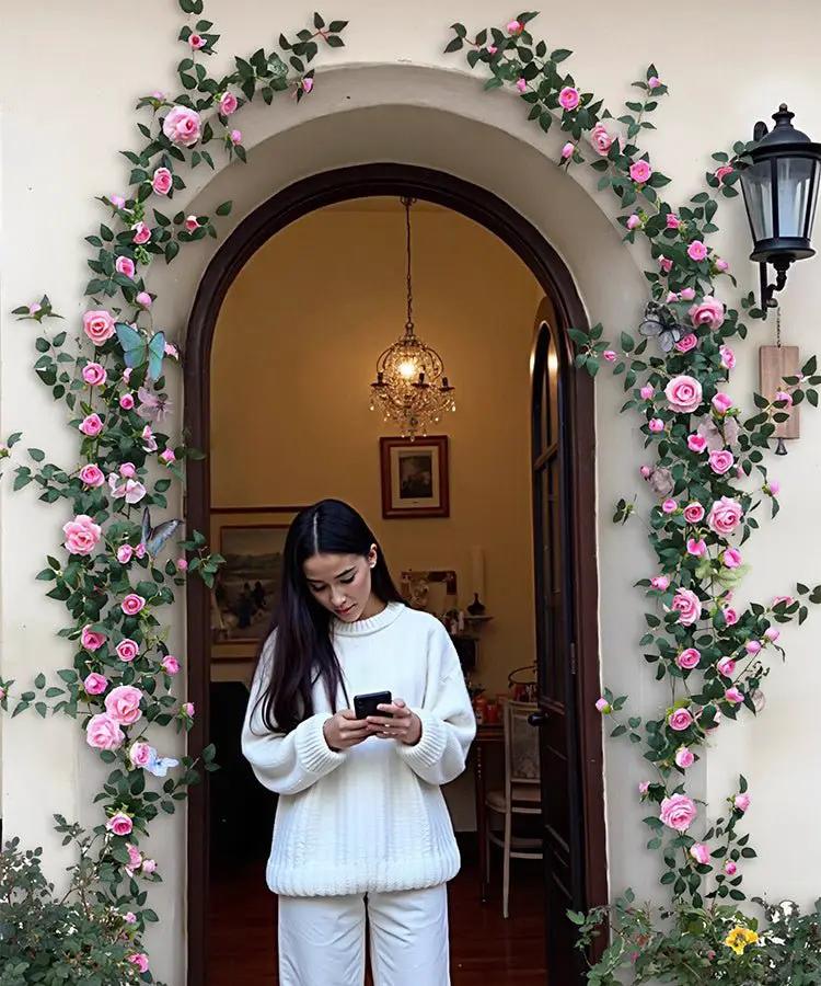 Pink Rose Flower Wall Climbing Flower Vines for Outdoor and Events by RusticReach
