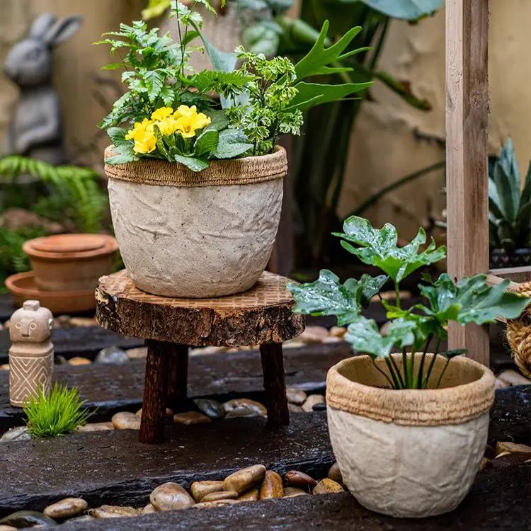 Rattan Pattern Edge Cement Planter by RusticReach