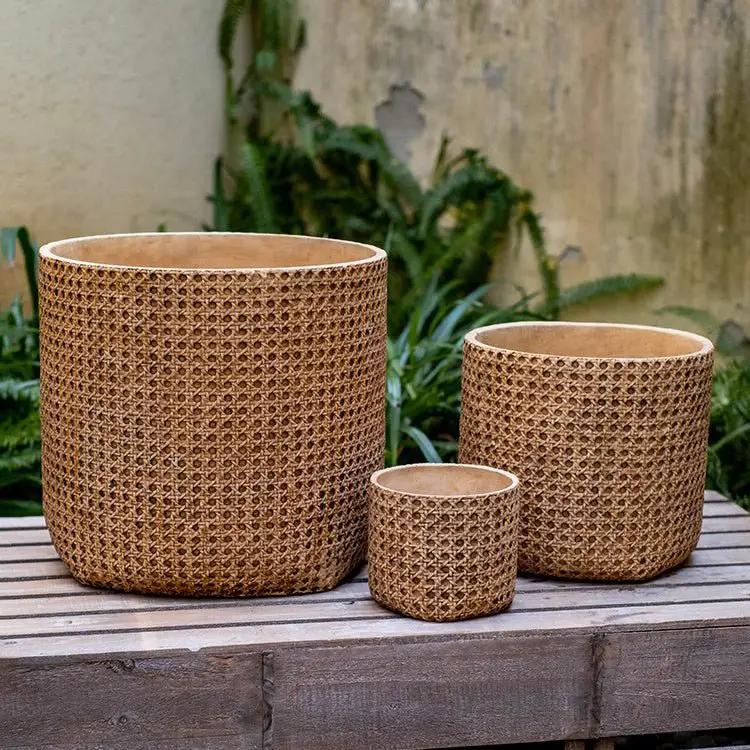 Rattan Texture Cement Planter by RusticReach
