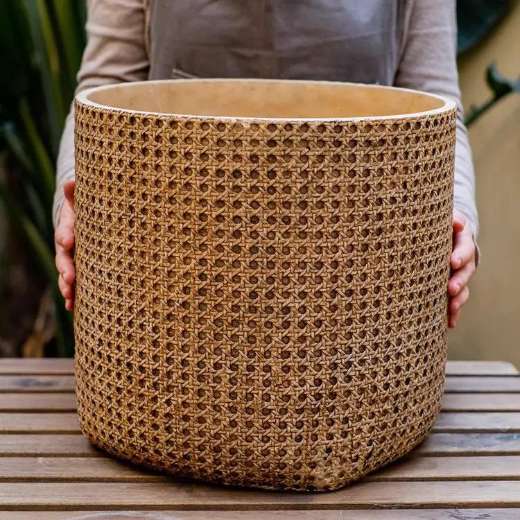 Rattan Texture Cement Planter by RusticReach