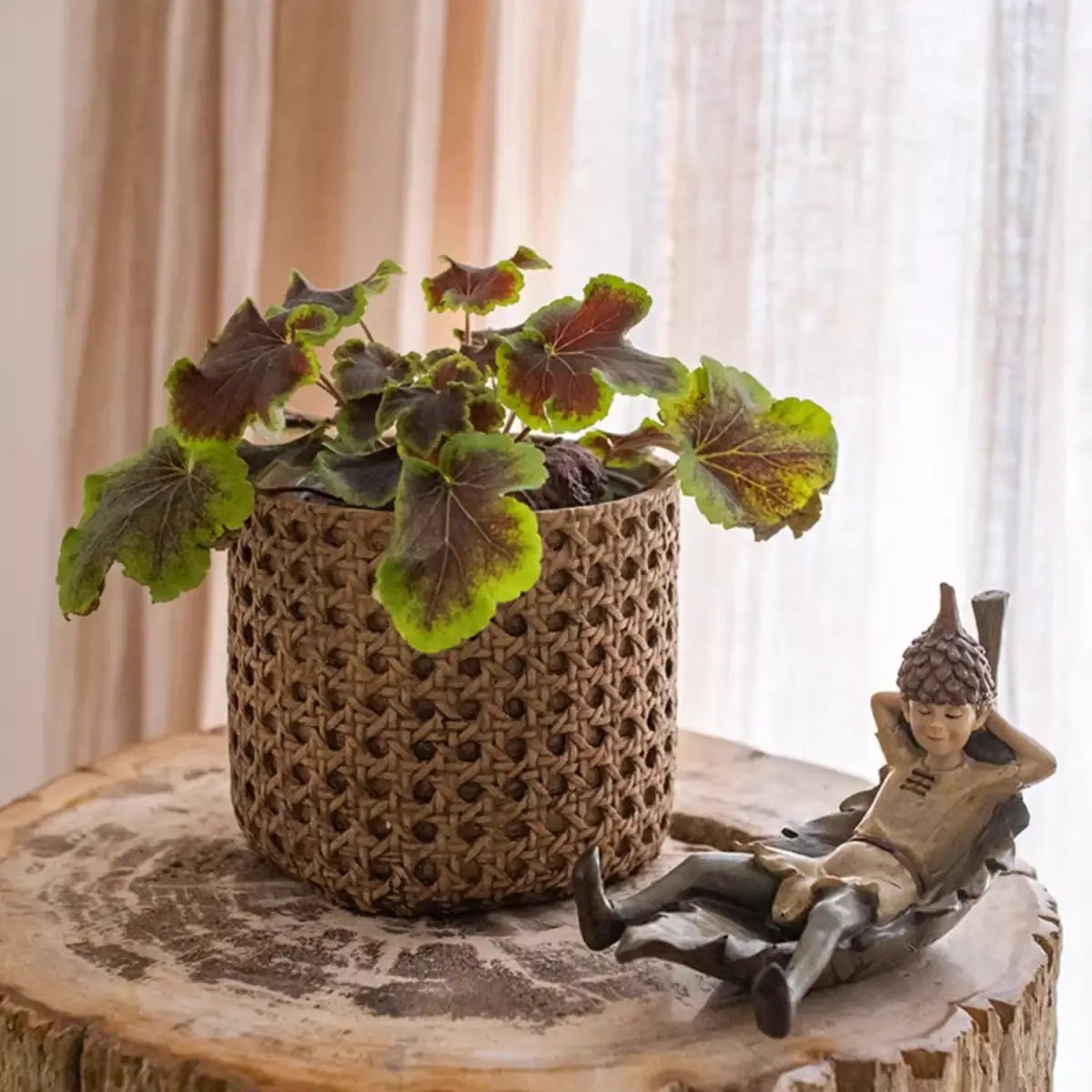 Rattan Texture Cement Planter by RusticReach