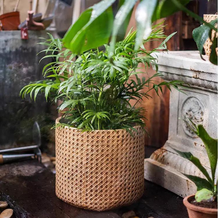 Rattan Texture Cement Planter by RusticReach