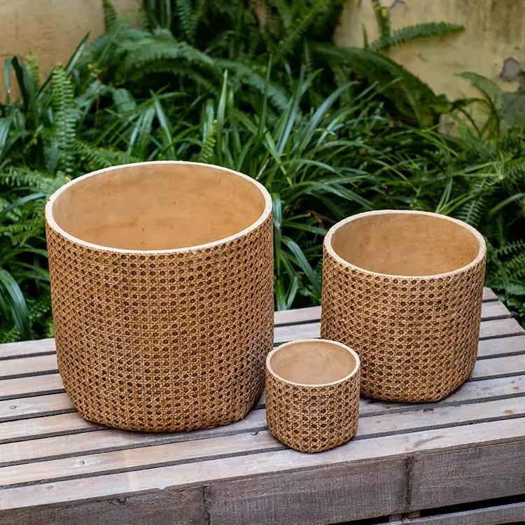 Rattan Texture Cement Planter by RusticReach