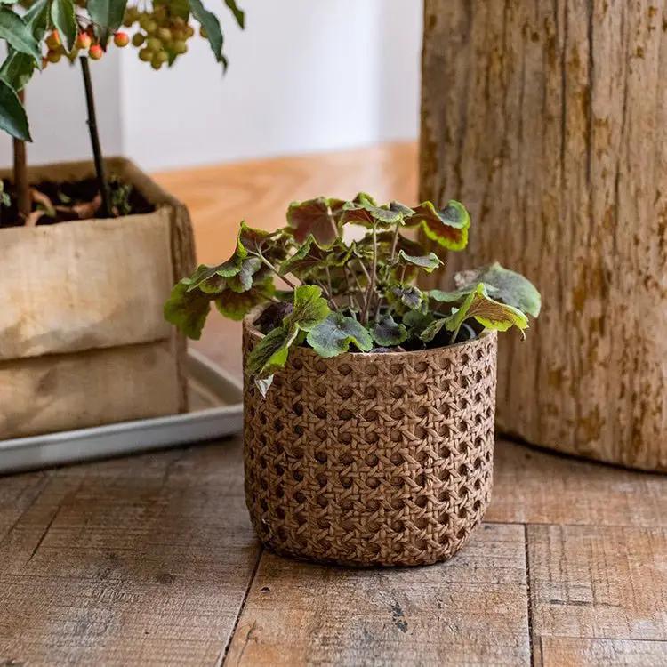 Rattan Texture Cement Planter by RusticReach