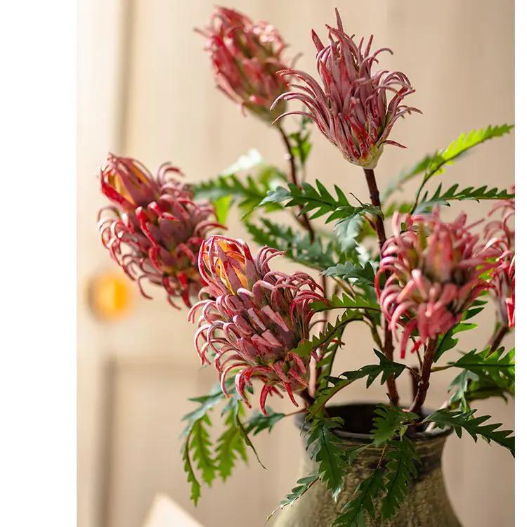Red Flame Protea Artificial Flower Stem 31" Tall by RusticReach