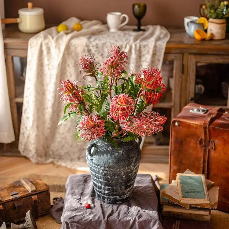 Red Flame Protea Artificial Flower Stem 31" Tall by RusticReach