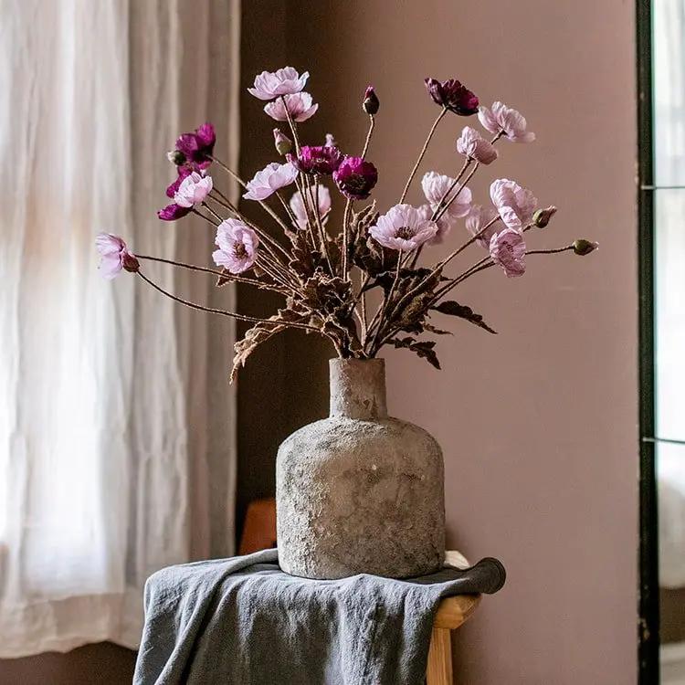 Faux Silk Rustic Poppy Flower Stem in Purple 23" Tall by RusticReach