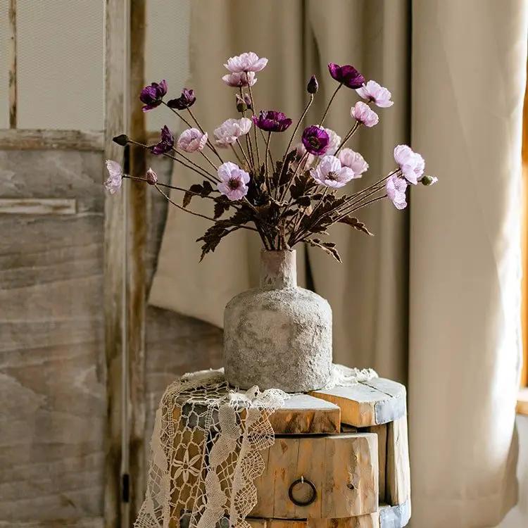 Faux Silk Rustic Poppy Flower Stem in Purple 23" Tall by RusticReach