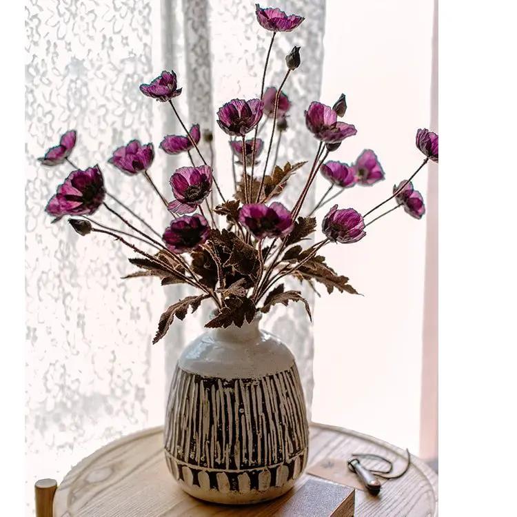 Faux Silk Rustic Poppy Flower Stem in Purple 23" Tall by RusticReach