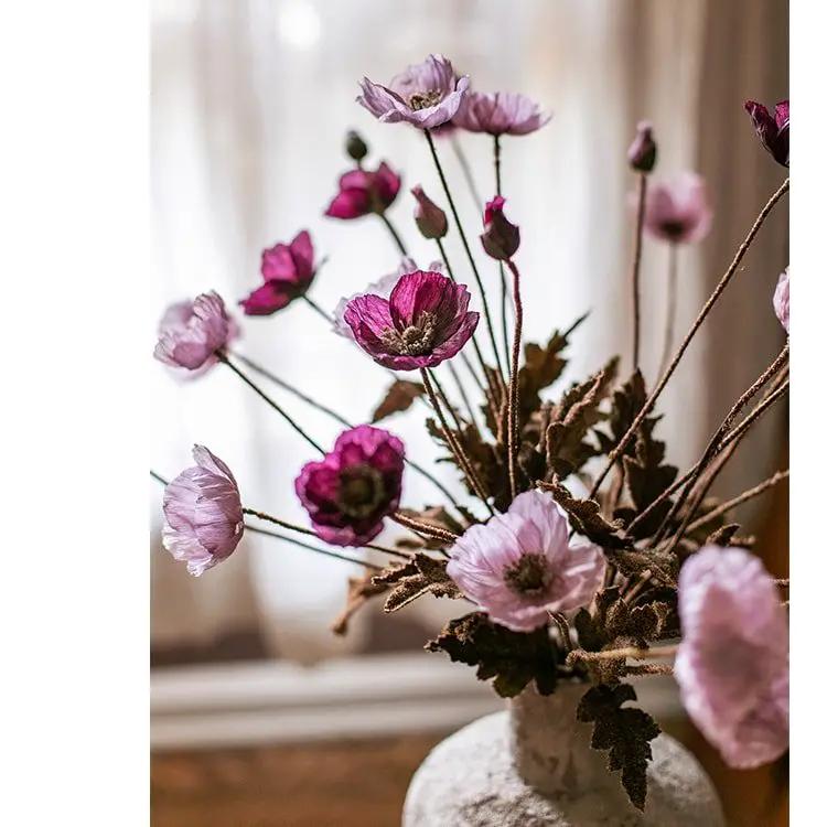 Faux Silk Rustic Poppy Flower Stem in Purple 23" Tall by RusticReach