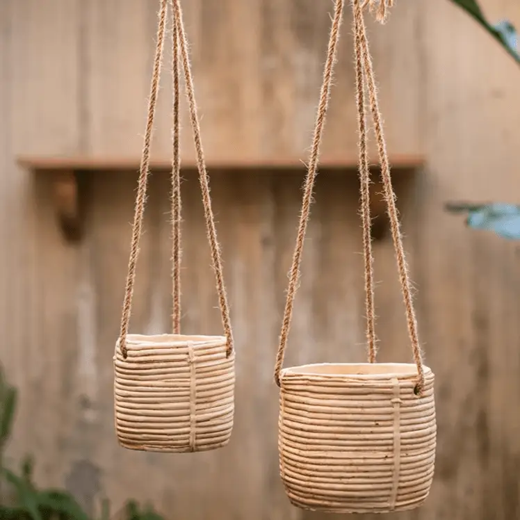 Faux Rattan Cement Hanging Planter by RusticReach