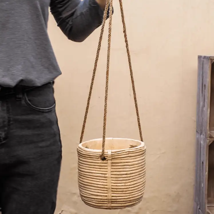 Faux Rattan Cement Hanging Planter by RusticReach