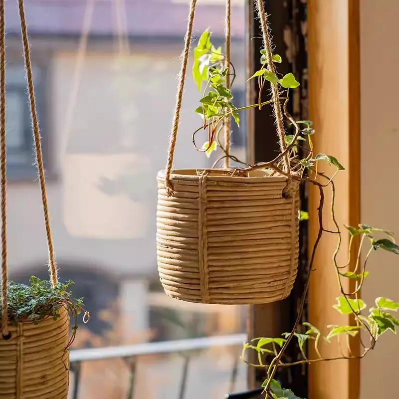 Faux Rattan Cement Hanging Planter by RusticReach
