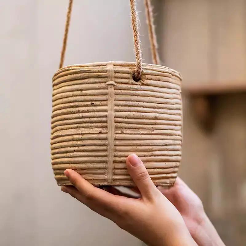 Faux Rattan Cement Hanging Planter by RusticReach