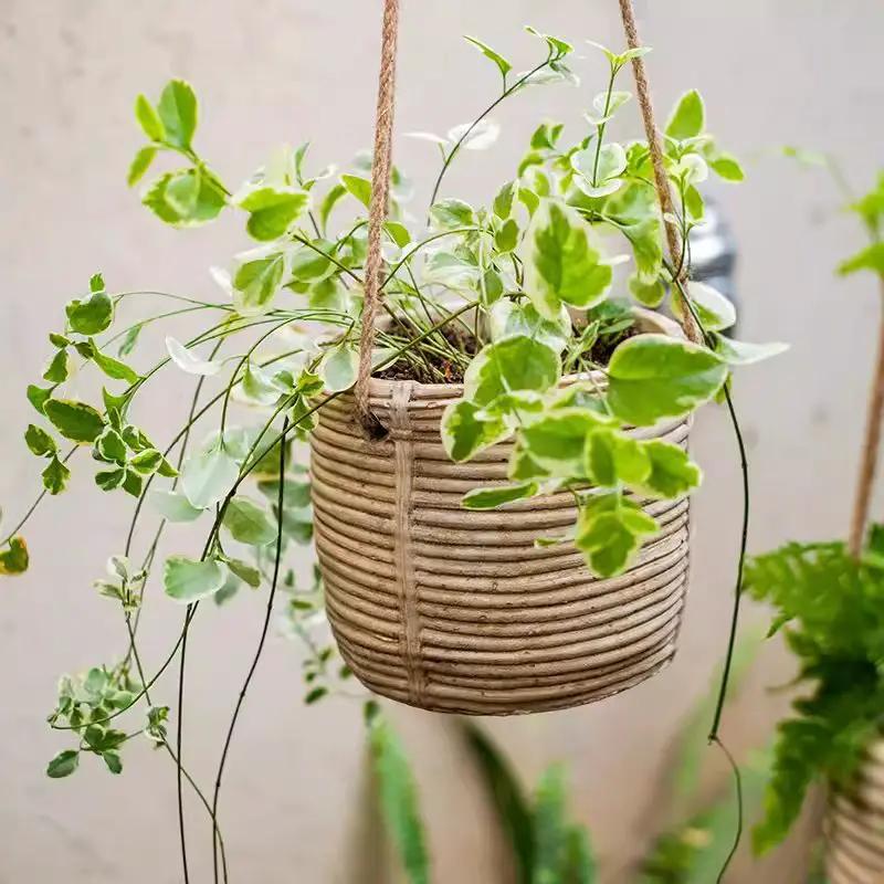 Faux Rattan Cement Hanging Planter by RusticReach