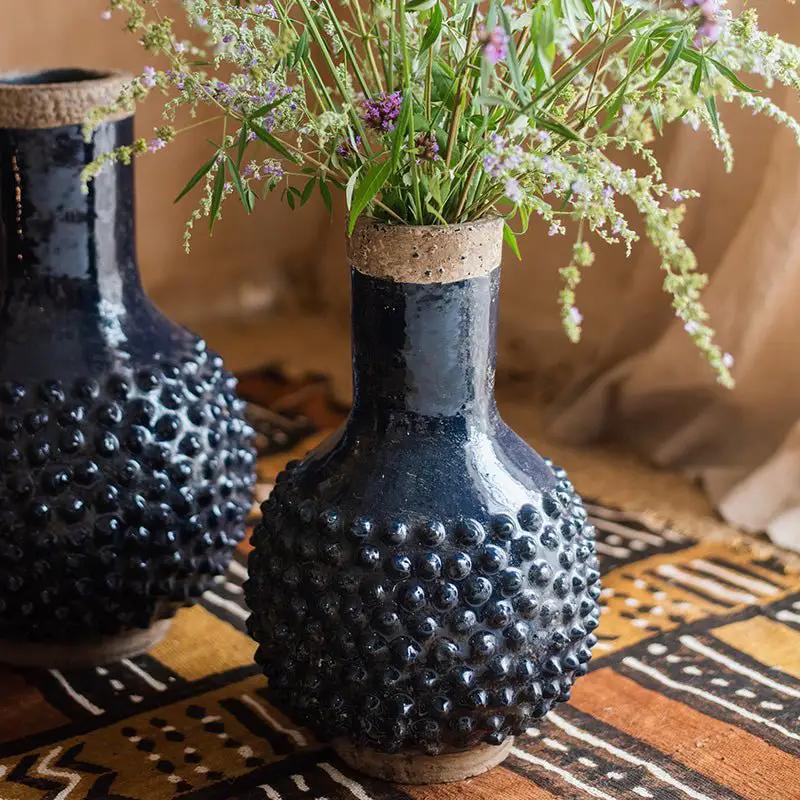 Large South East Asia Navy Blue Domo Coarse Pottery Vase by RusticReach