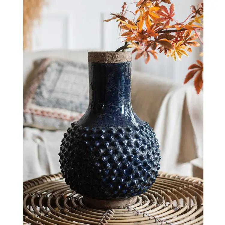 Large South East Asia Navy Blue Domo Coarse Pottery Vase by RusticReach