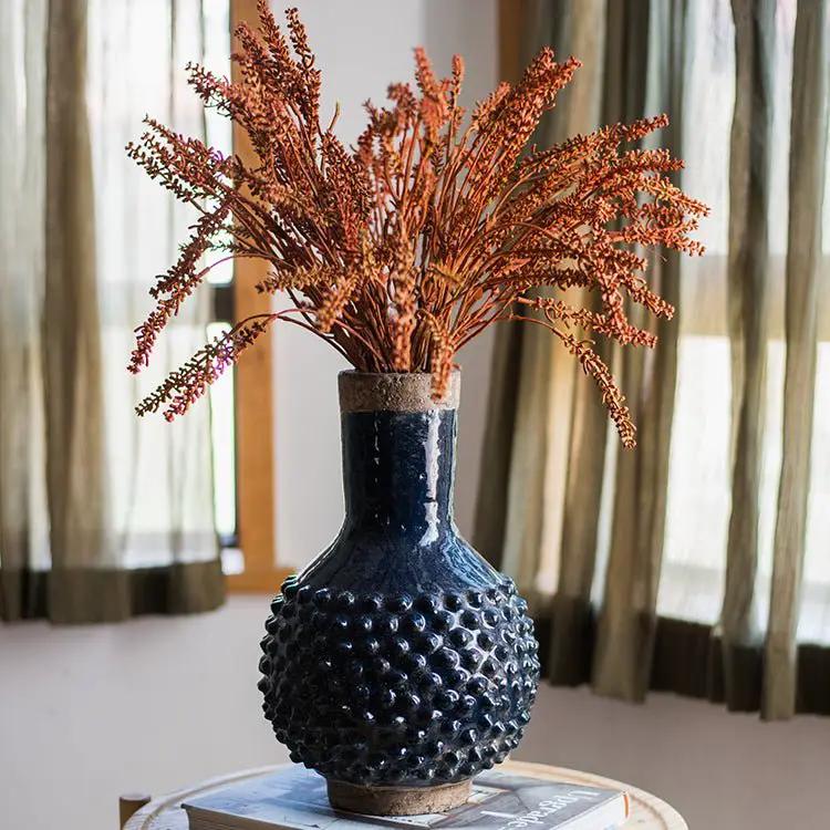 Large South East Asia Navy Blue Domo Coarse Pottery Vase by RusticReach