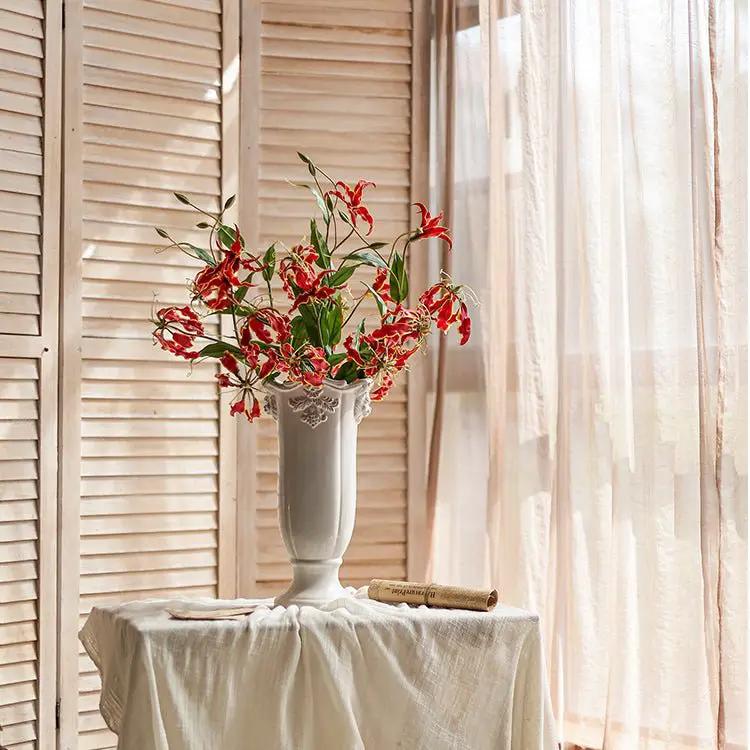 Faux Silk Flower Flame Lily Stem 29" Tall by RusticReach