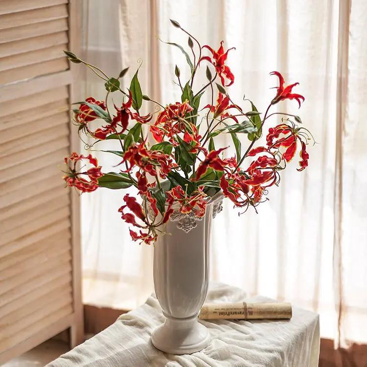 Faux Silk Flower Flame Lily Stem 29" Tall by RusticReach