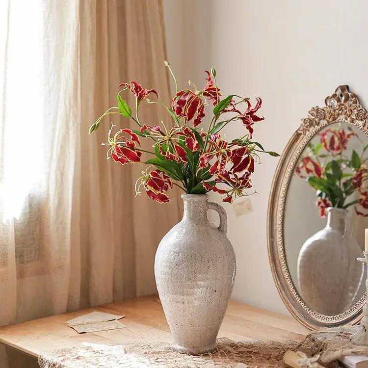 Faux Silk Flower Flame Lily Stem 29" Tall by RusticReach