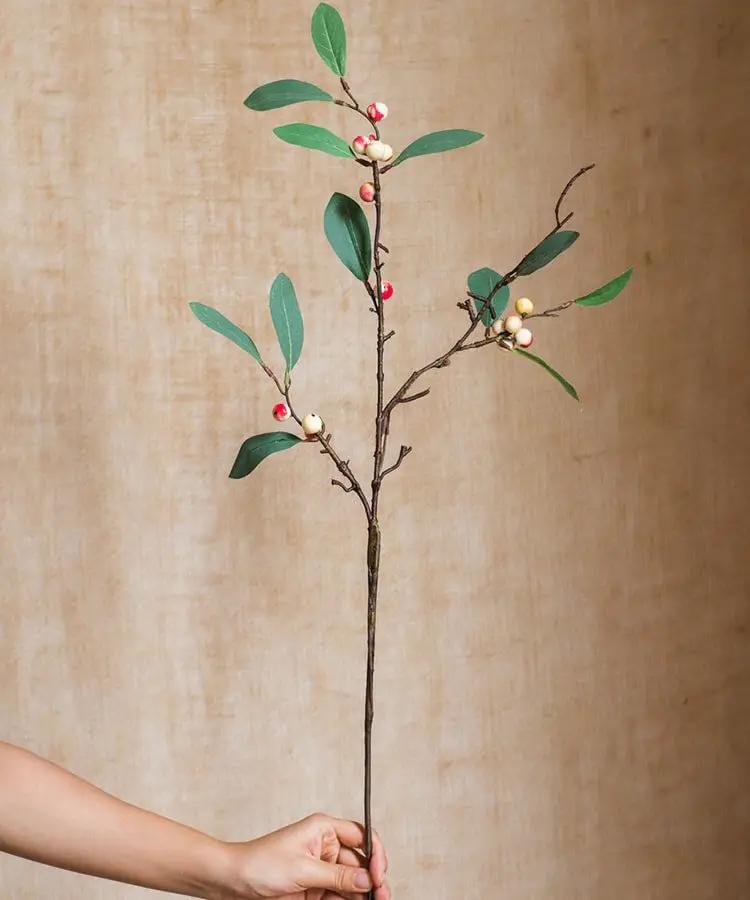 Artificial Fruit Snow Berry Leaf Stem 28" Tall Silk Plant by RusticReach