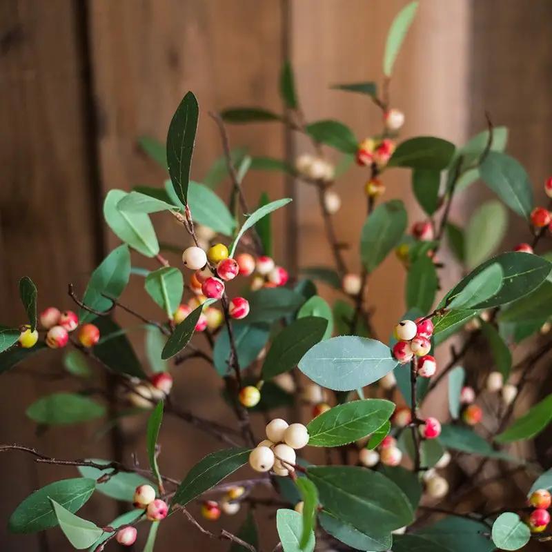Artificial Fruit Snow Berry Leaf Stem 28" Tall Silk Plant by RusticReach