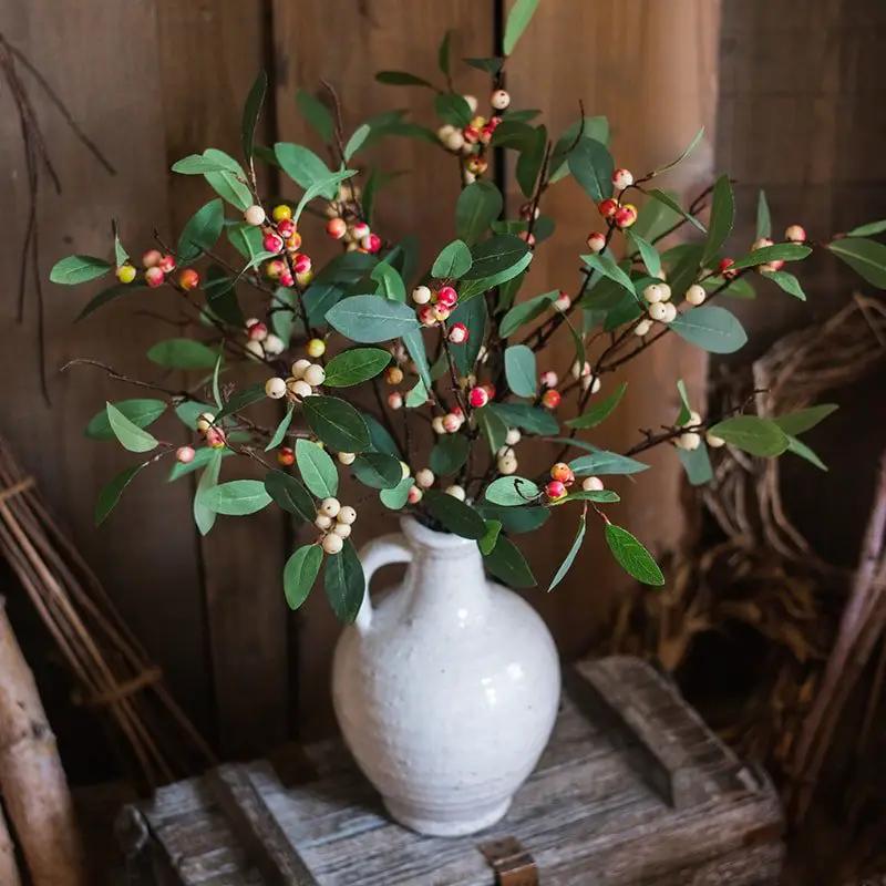 Artificial Fruit Snow Berry Leaf Stem 28" Tall Silk Plant by RusticReach