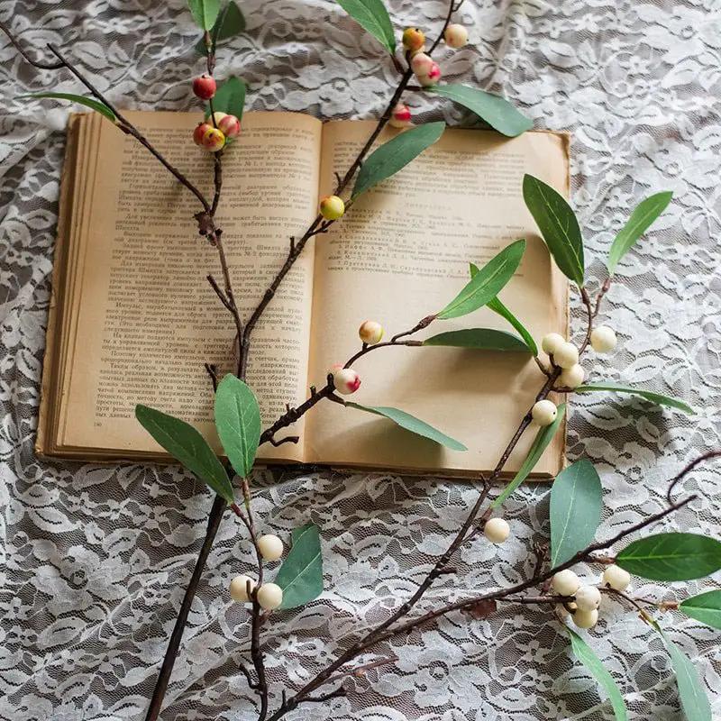 Artificial Fruit Snow Berry Leaf Stem 28" Tall Silk Plant by RusticReach