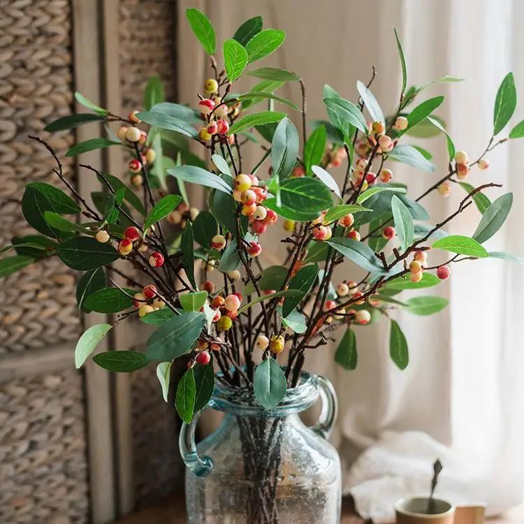 Artificial Fruit Snow Berry Leaf Stem 28" Tall Silk Plant by RusticReach