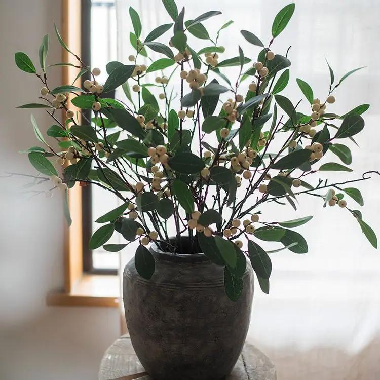 Artificial Fruit Snow Berry Leaf Stem 28" Tall Silk Plant by RusticReach