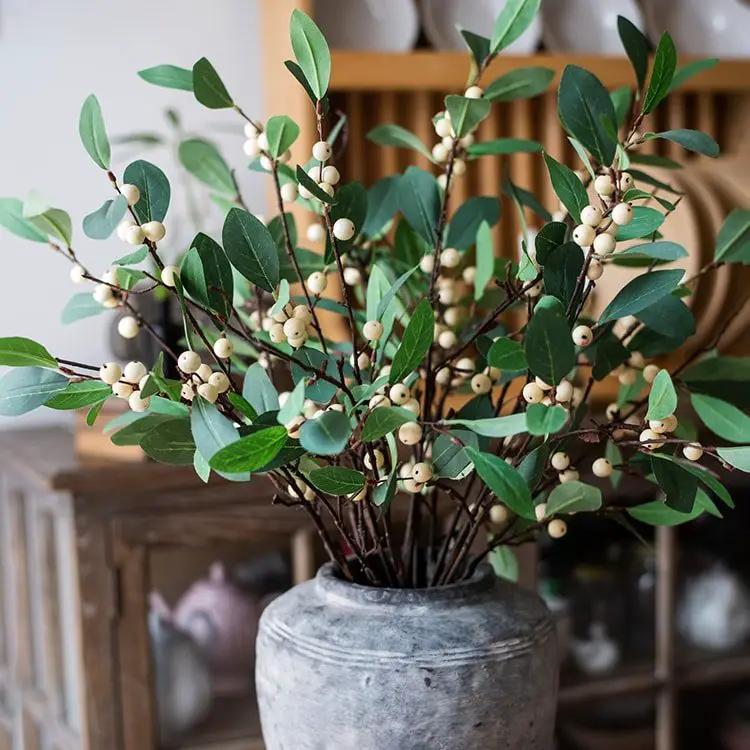 Artificial Fruit Snow Berry Leaf Stem 28" Tall Silk Plant by RusticReach