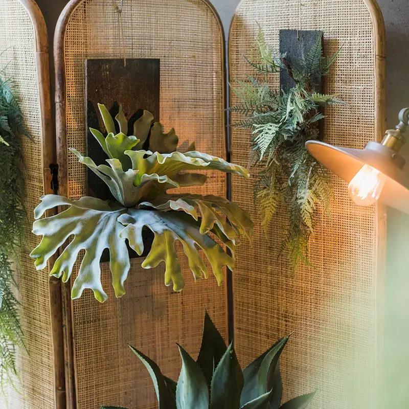 Artificial Faux Fern Madagascar Staghorn Wood Board Hanging by RusticReach