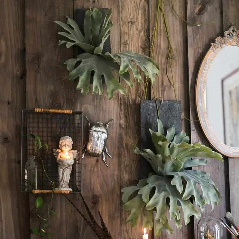 Artificial Faux Fern Madagascar Staghorn Wood Board Hanging by RusticReach
