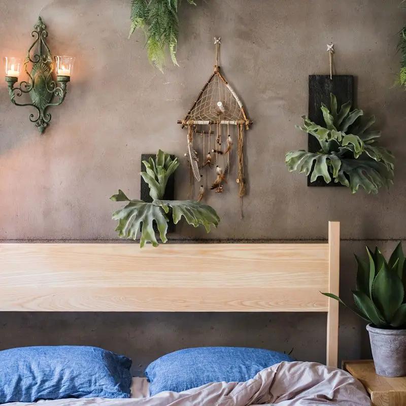 Artificial Faux Fern Madagascar Staghorn Wood Board Hanging by RusticReach