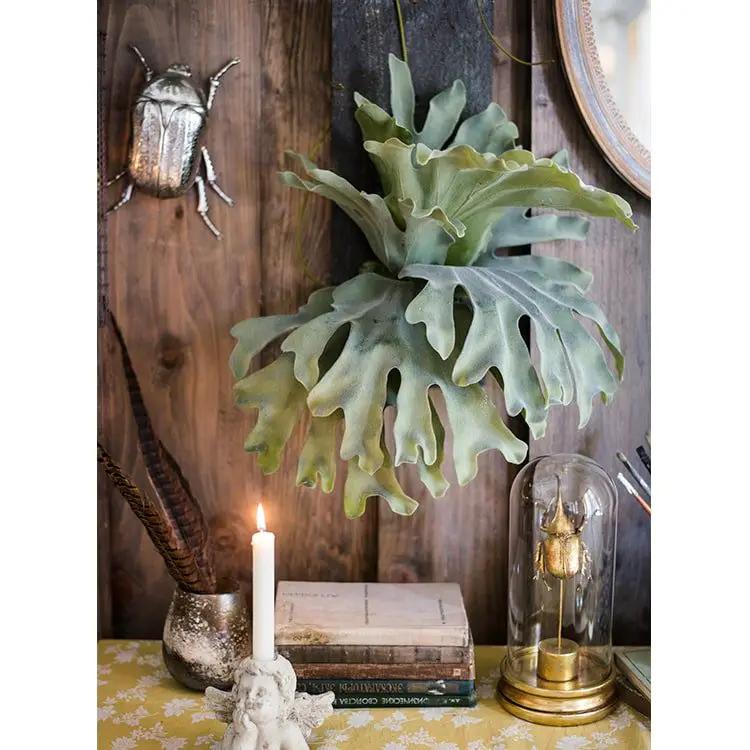 Artificial Faux Fern Madagascar Staghorn Wood Board Hanging by RusticReach