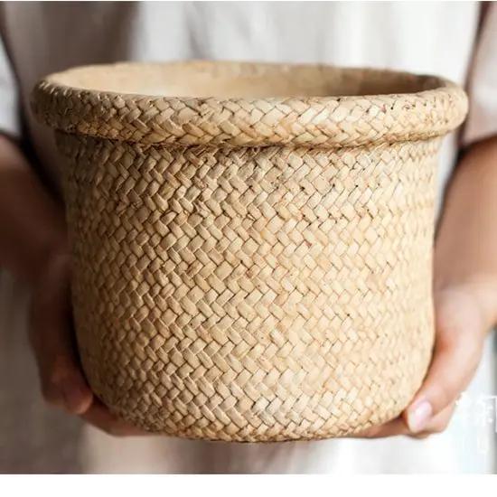Straw Basket Style Concrete Planter by RusticReach