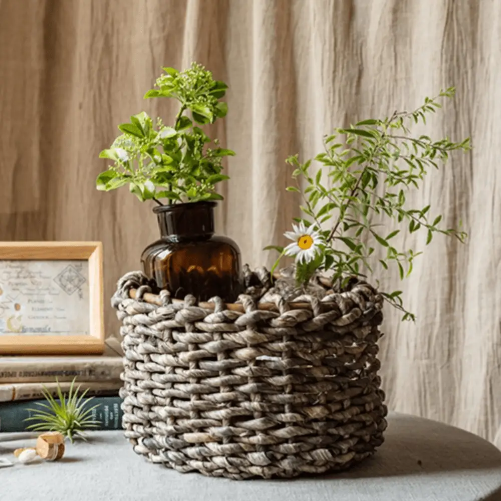 Natural Brown Straw Round Basket by RusticReach
