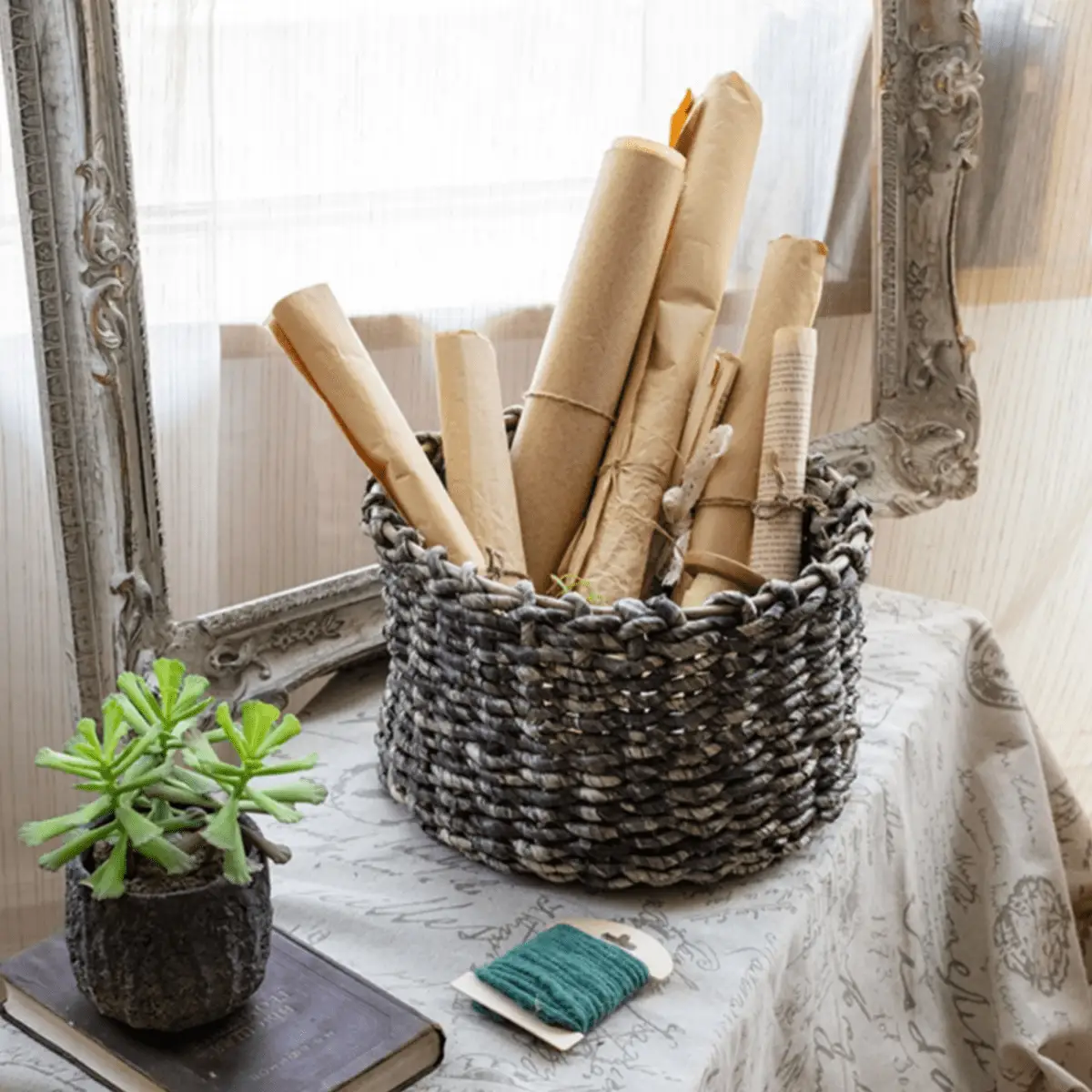 Natural Brown Straw Round Basket by RusticReach