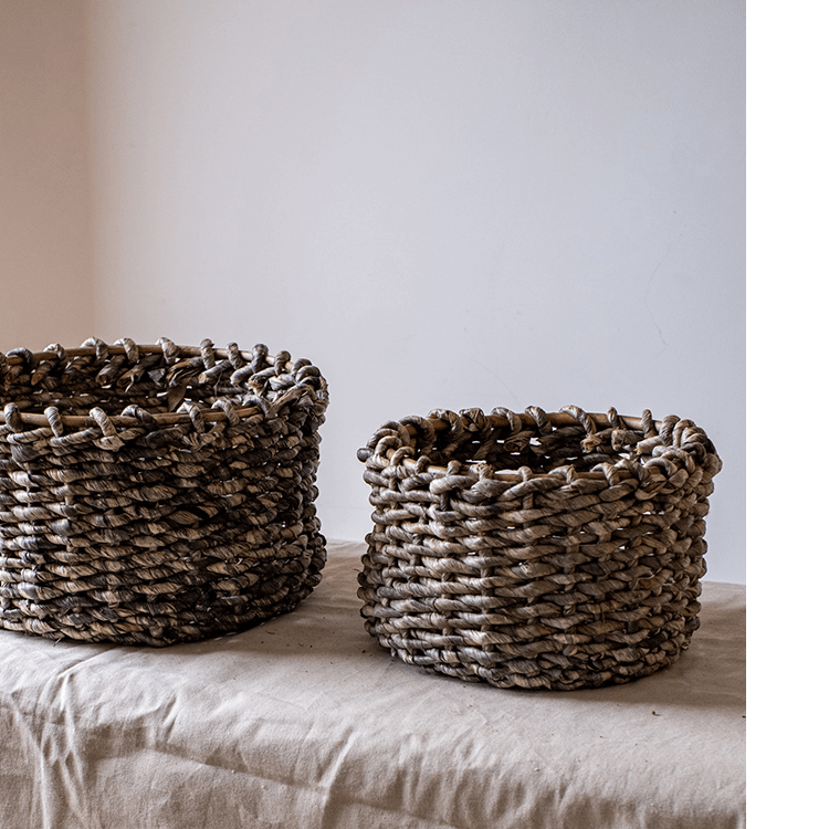 Natural Brown Straw Round Basket by RusticReach