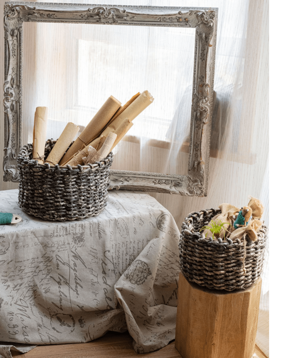 Natural Brown Straw Round Basket by RusticReach