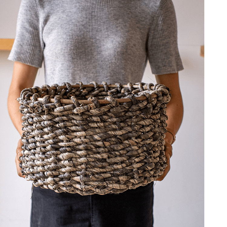 Natural Brown Straw Round Basket by RusticReach