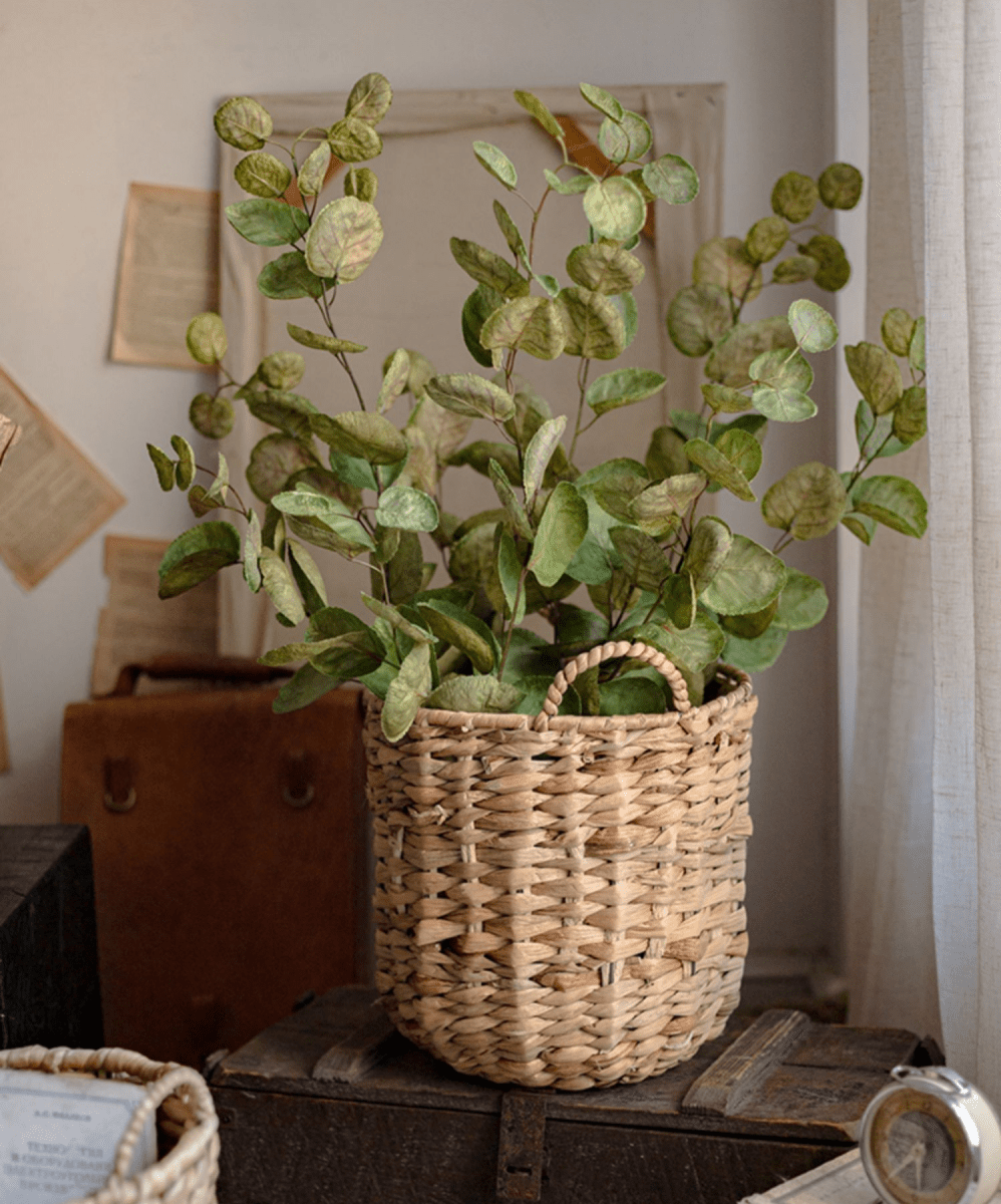 Natural Straw Round Basket with Handles by RusticReach