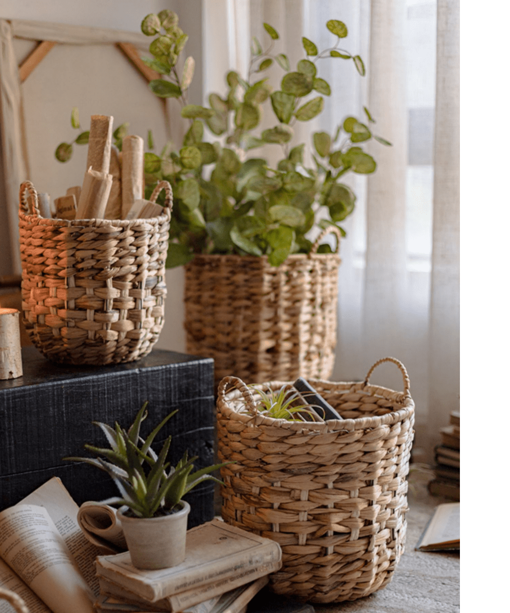 Natural Straw Round Basket with Handles by RusticReach