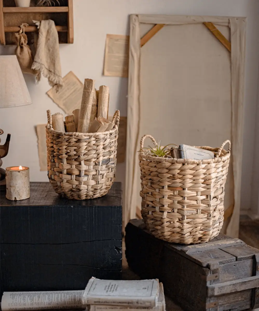 Natural Straw Round Basket with Handles by RusticReach