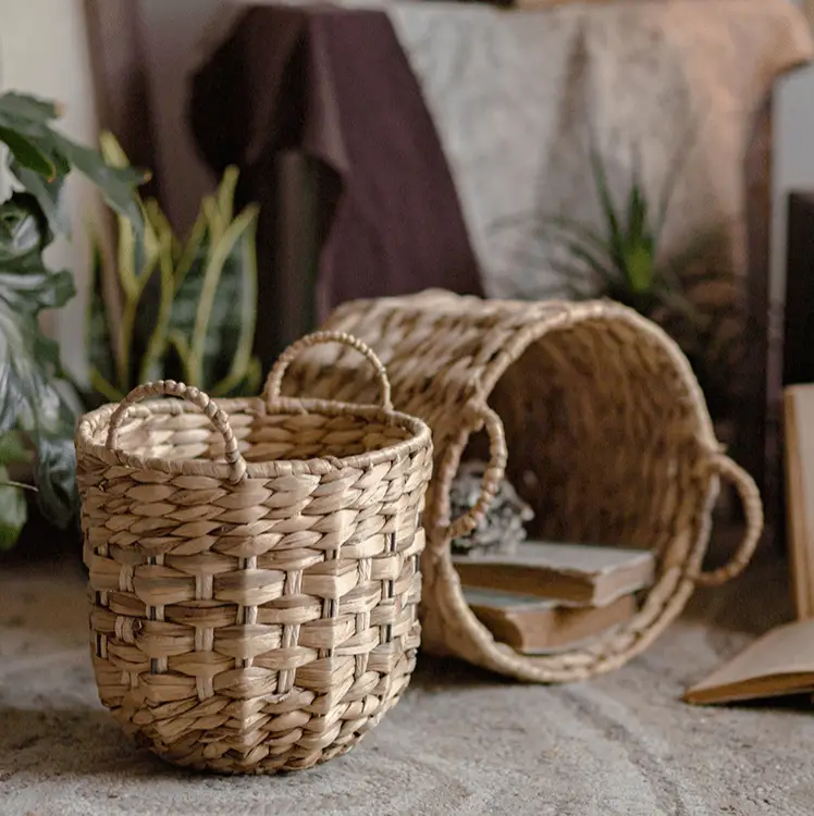 Natural Straw Round Basket with Handles by RusticReach