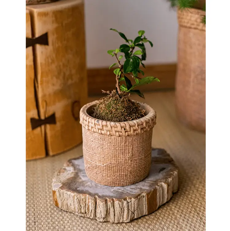 Straw Looking Concrete Planter by RusticReach