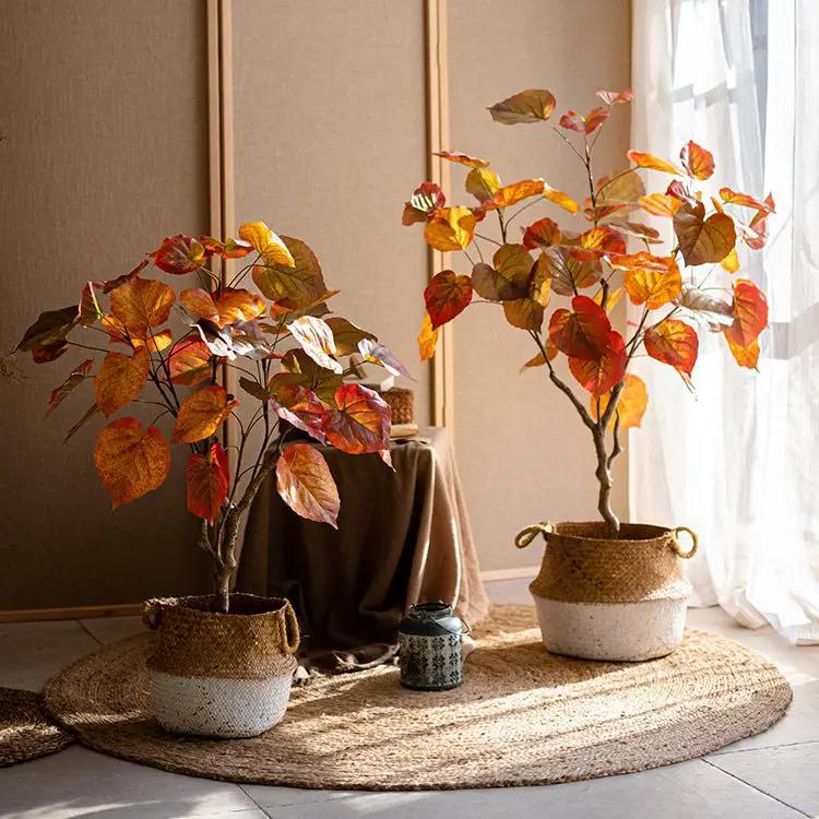 Artificial Silk Red Leaf Banyan Tree In Pot by RusticReach