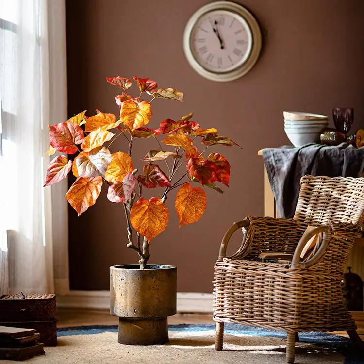 Artificial Silk Red Leaf Banyan Tree In Pot by RusticReach